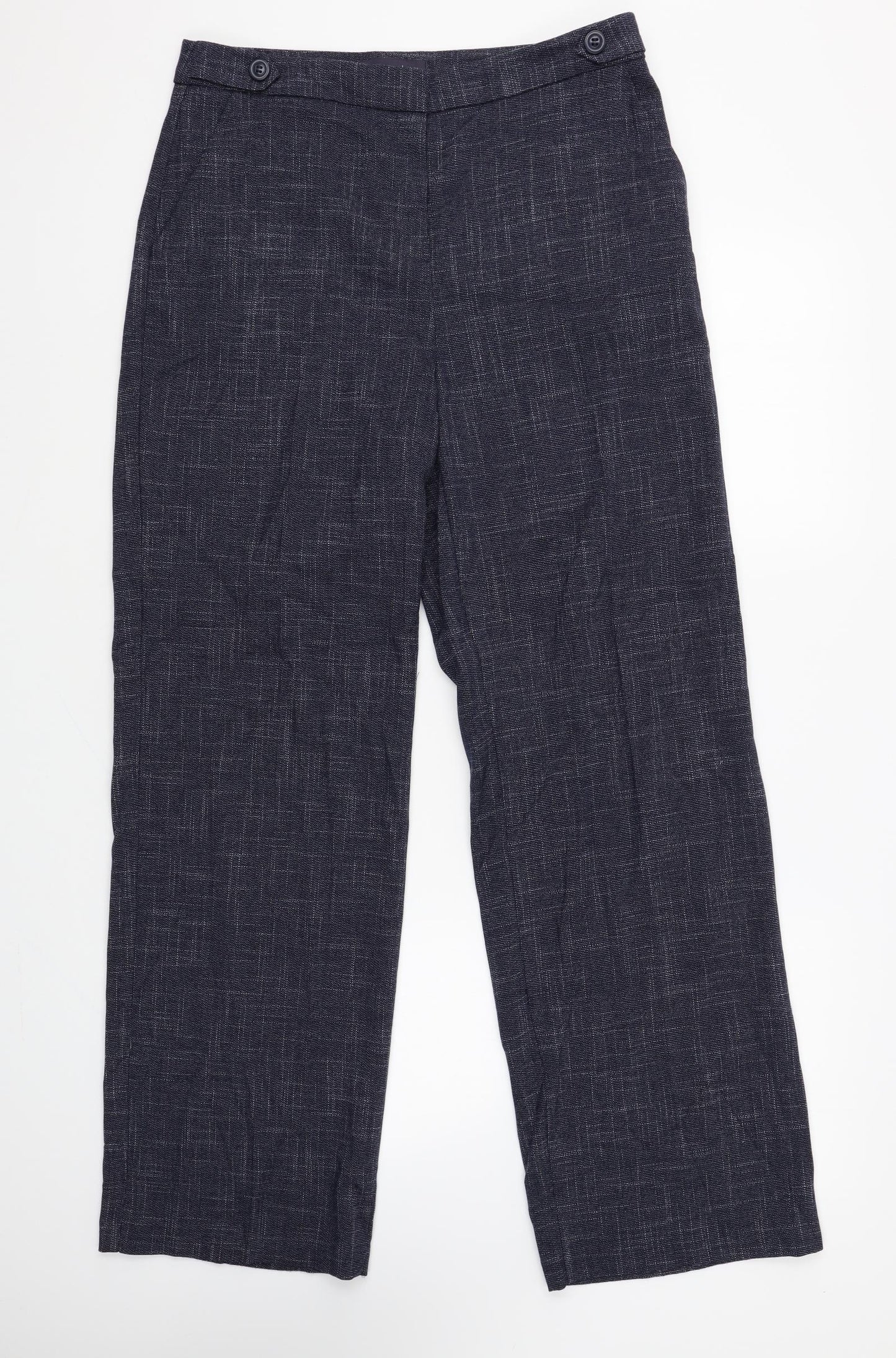 Marks and Spencer Womens Blue Geometric Polyester Trousers Size 10 L30 in Regular Zip