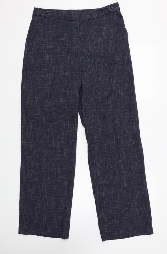 Marks and Spencer Womens Blue Geometric Polyester Trousers Size 10 L30 in Regular Zip