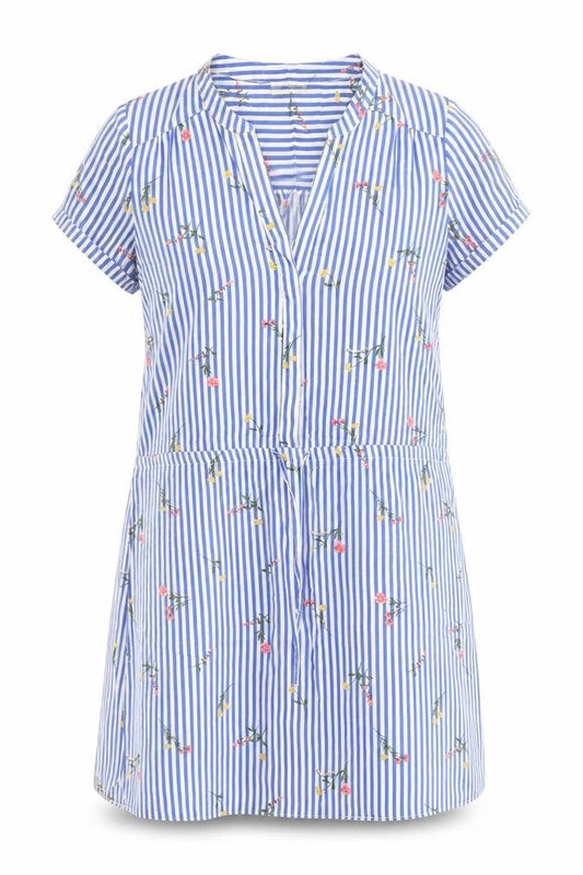Papaya Womens Blue Striped Cotton A-Line Size 12 V-Neck Tie - Drawstring Waist