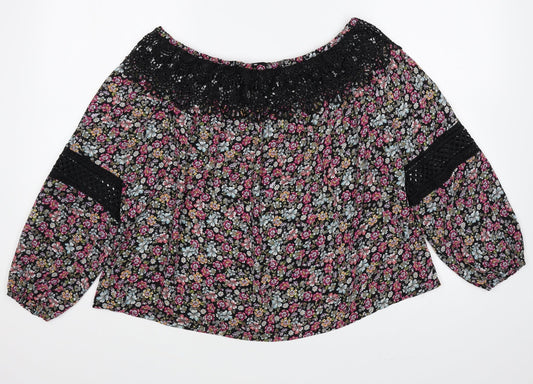 New Look Womens Multicoloured Floral Polyester Basic Blouse Size 10 Boat Neck - Lace Detail