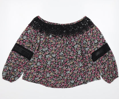 New Look Womens Multicoloured Floral Polyester Basic Blouse Size 10 Boat Neck - Lace Detail