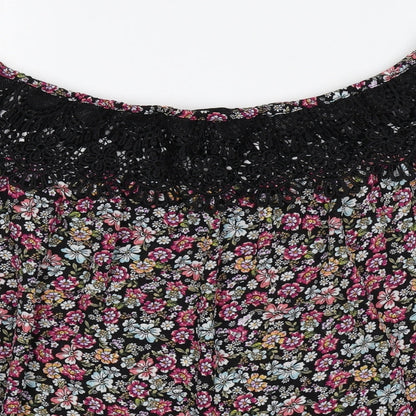New Look Womens Multicoloured Floral Polyester Basic Blouse Size 10 Boat Neck - Lace Detail