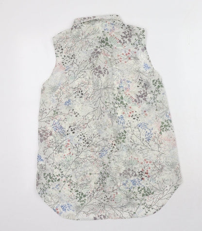 H&M Womens White Geometric Polyester Basic Button-Up Size 6 Collared - Leaf Print