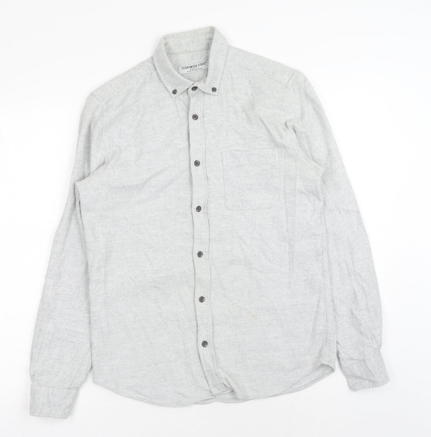Cedar Wood State Mens Grey Cotton Button-Up Size S Collared Button