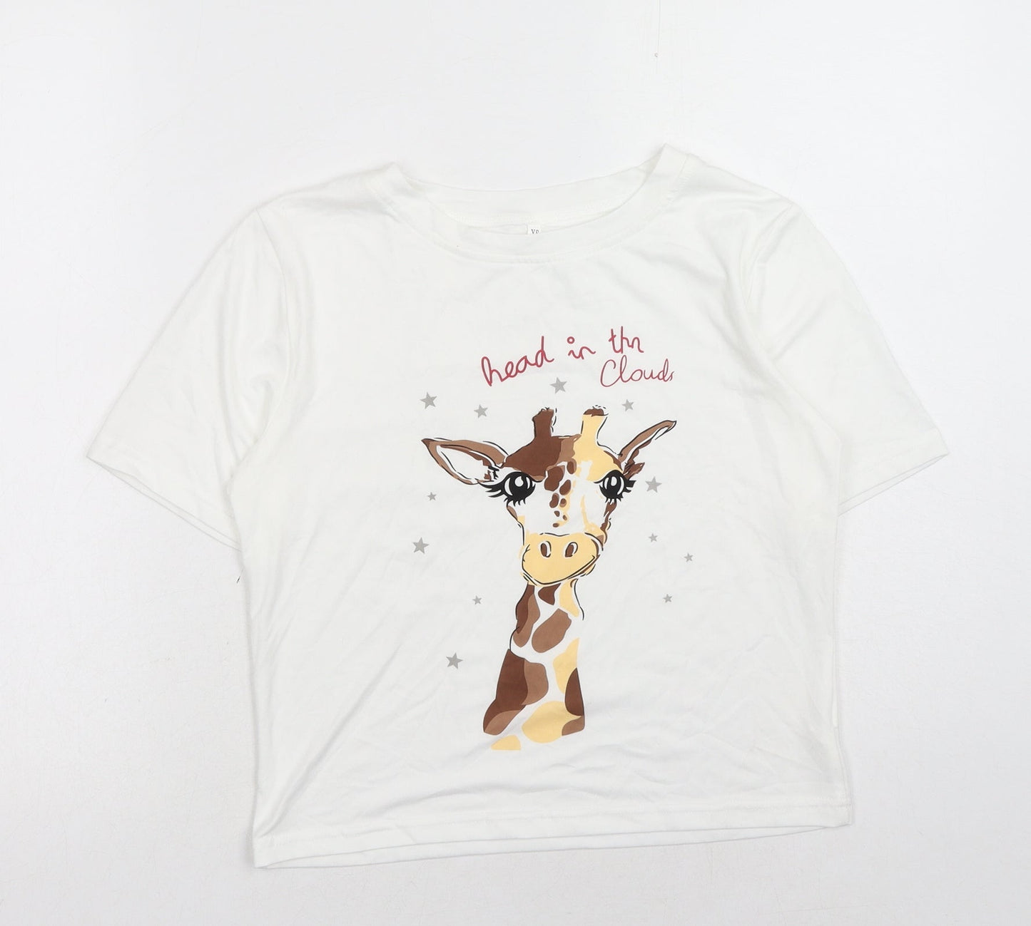 Preworn Womens White Polyester Basic T-Shirt Size XS Round Neck - Giraffe Slogan