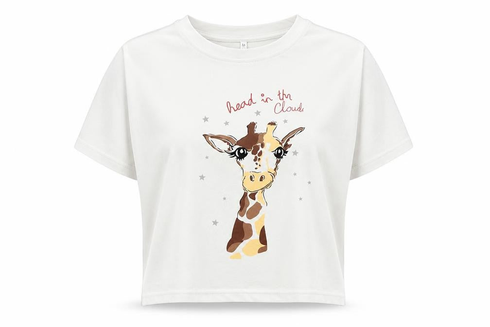 Preworn Womens White Polyester Basic T-Shirt Size XS Round Neck - Giraffe Slogan