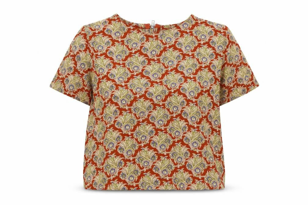 Glamorous Womens Brown Geometric Viscose Basic T-Shirt Size S Round Neck