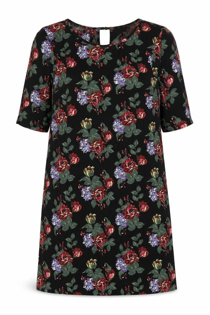 Pins and Needles Womens Black Floral Viscose Shift Size S Round Neck Pullover