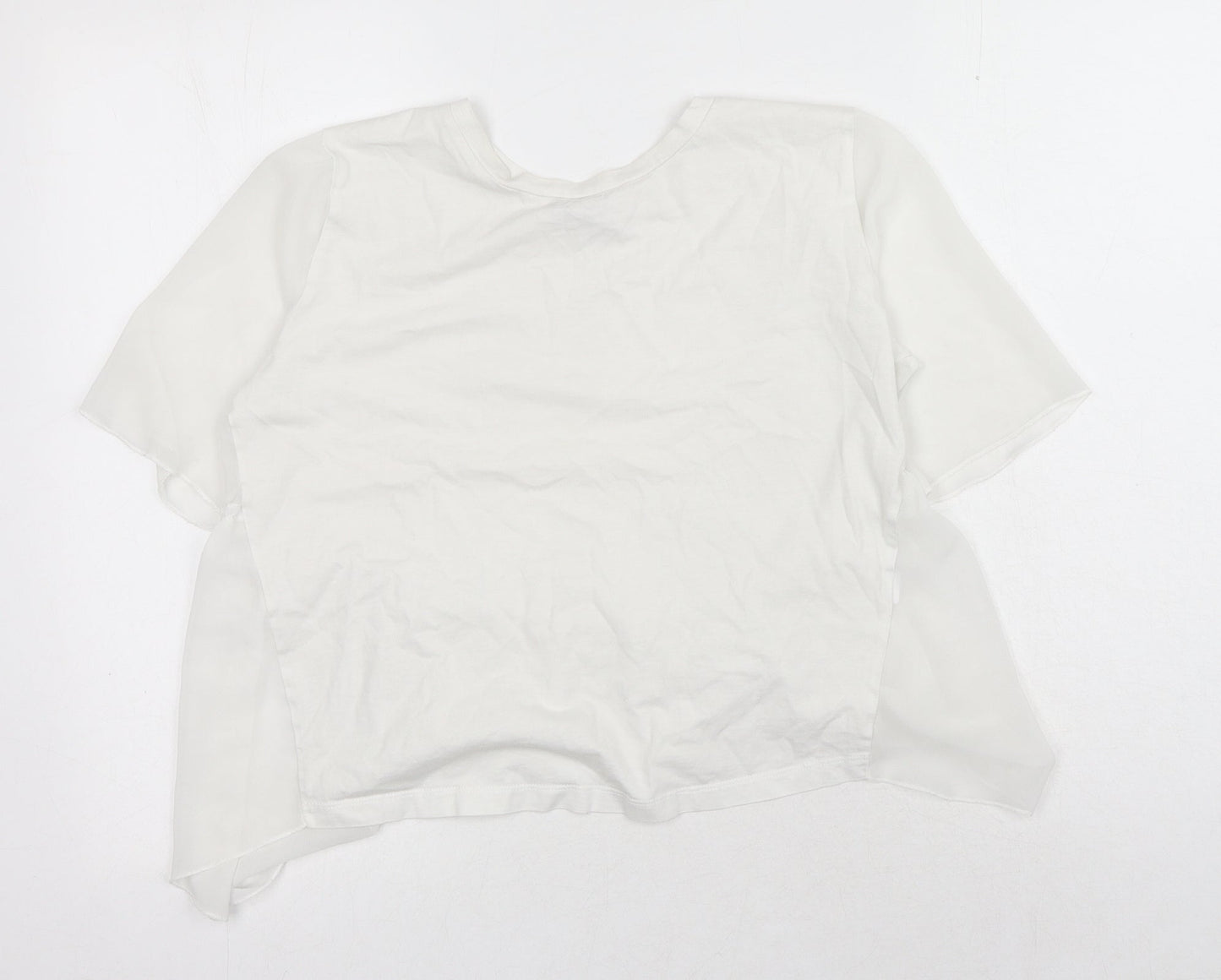 Zara Womens White Polyester Basic T-Shirt Size S Round Neck