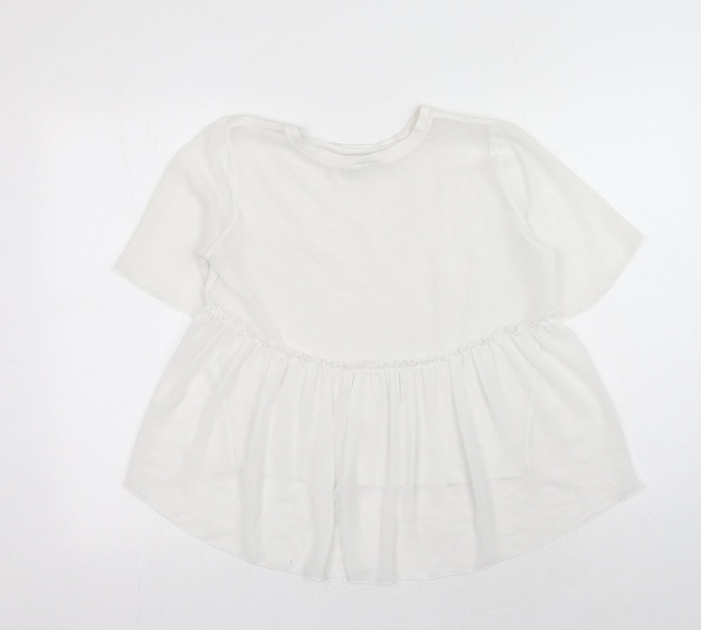 Zara Womens White Polyester Basic T-Shirt Size S Round Neck