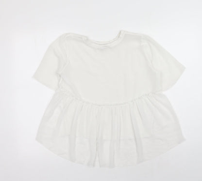 Zara Womens White Polyester Basic T-Shirt Size S Round Neck