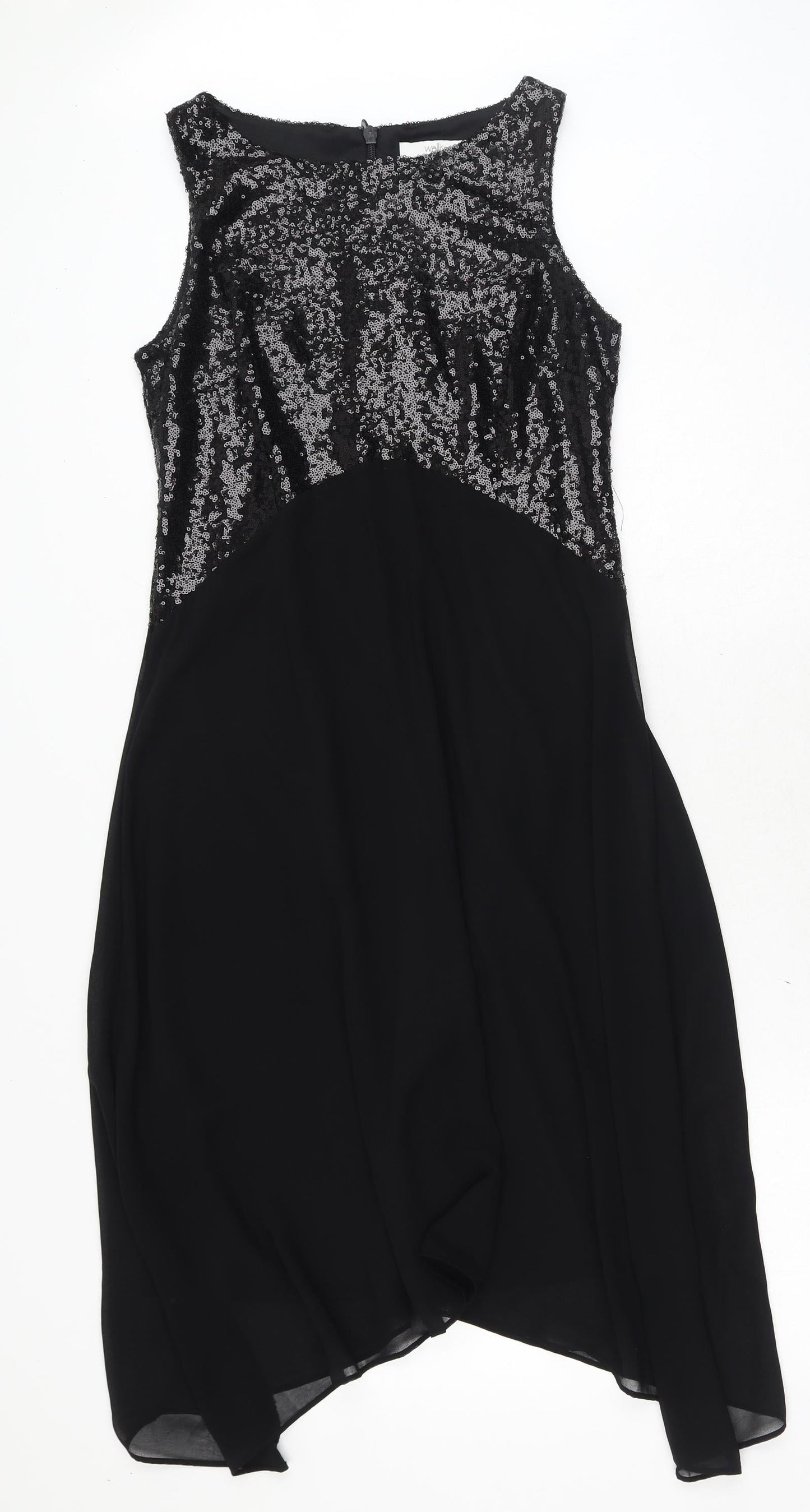 Wallis Womens Black Polyester Ball Gown Size 8 Round Neck Zip