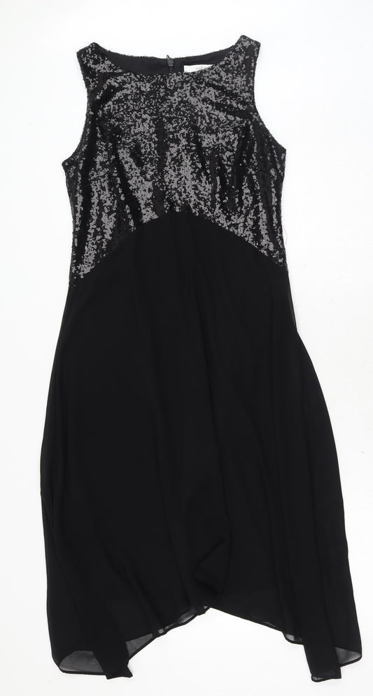 Wallis Womens Black Polyester Ball Gown Size 8 Round Neck Zip