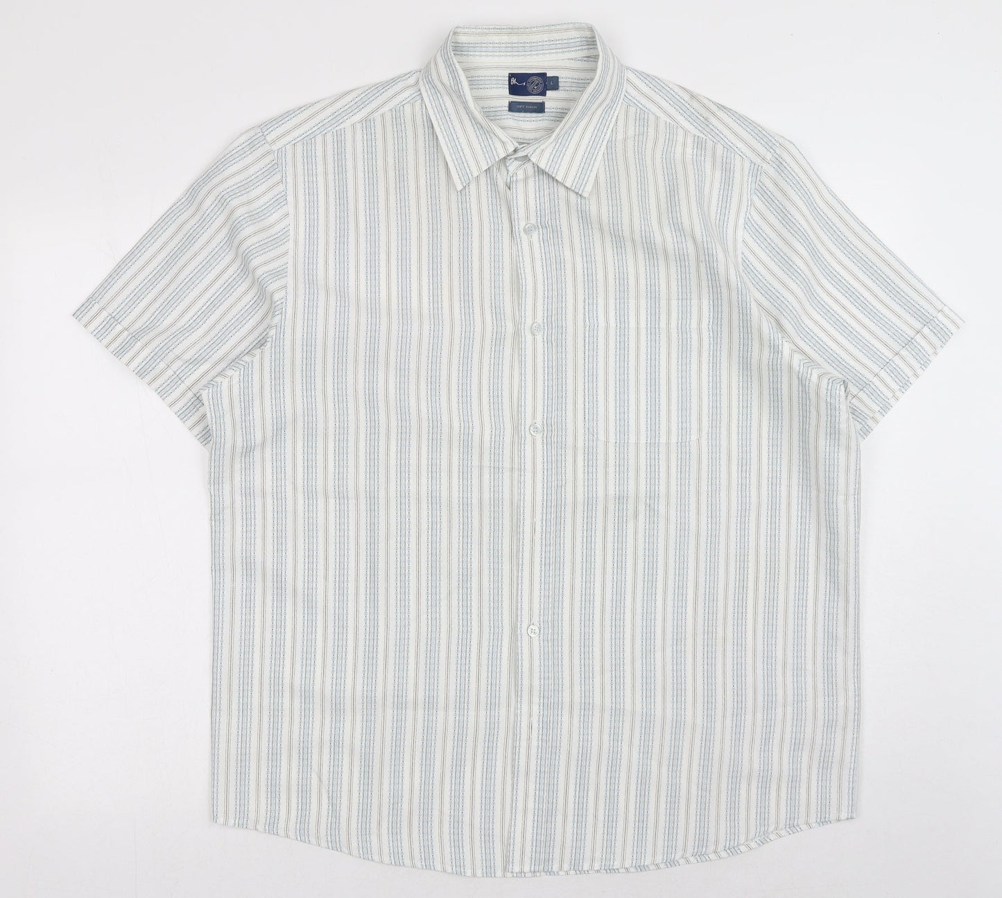 BHS Mens Multicoloured Striped Polyester Button-Up Size L Collared Button