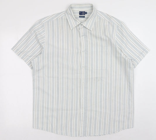 BHS Mens Multicoloured Striped Polyester Button-Up Size L Collared Button