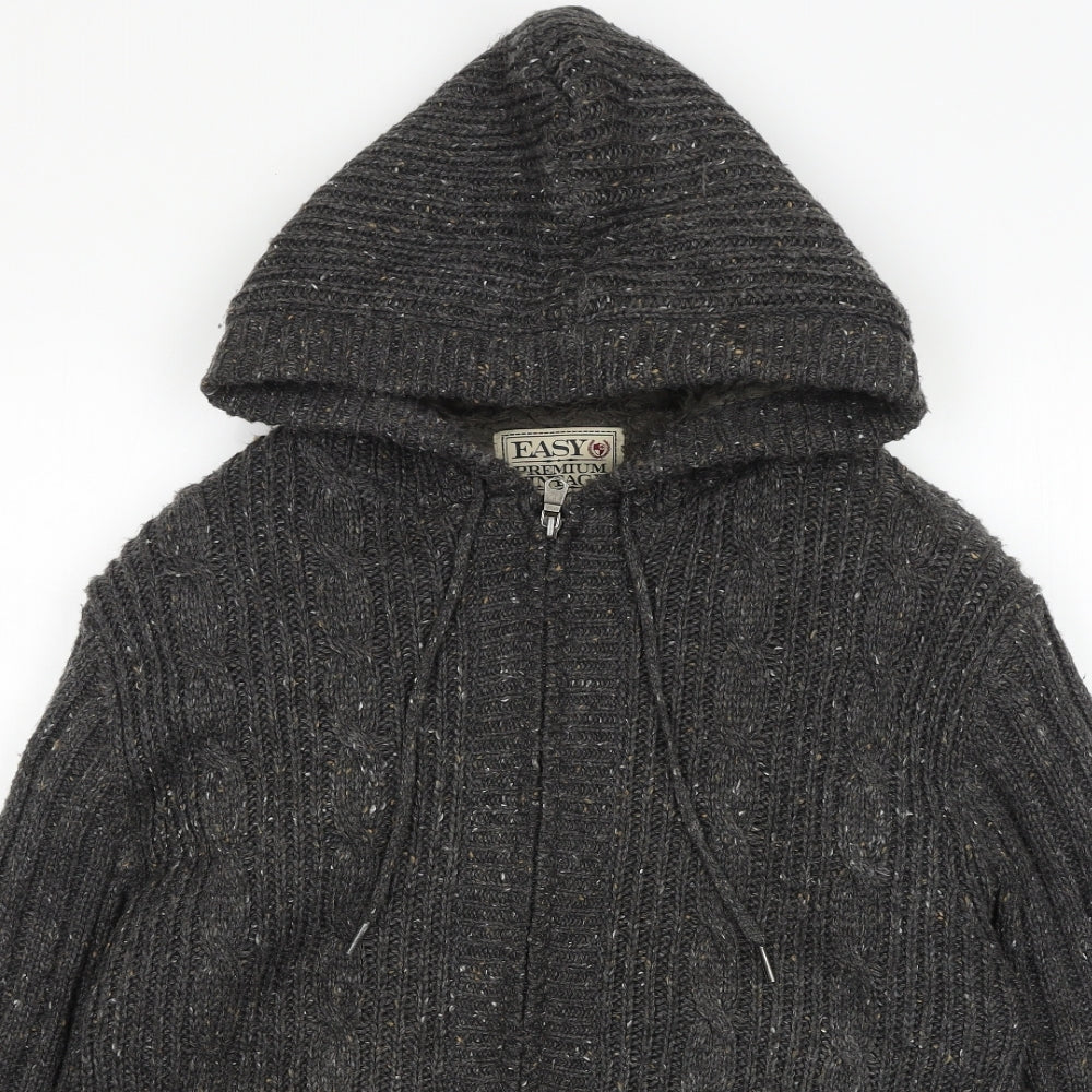 Easy premium clothing Mens Grey Acrylic Full Zip Hoodie Size S