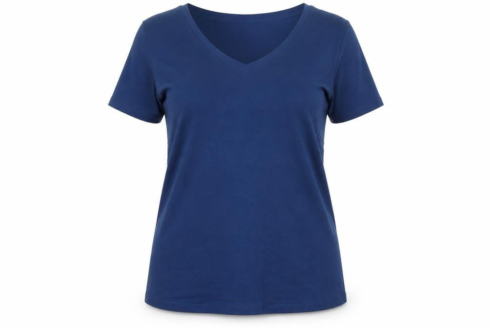 Ann Harvey Womens Blue 100% Cotton Basic T-Shirt Size 6 V-Neck