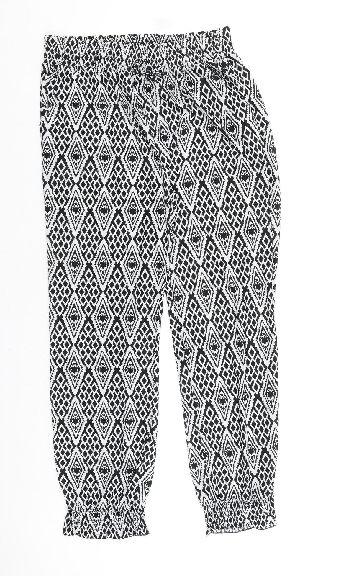 Preworn Womens Black Geometric Polyester Trousers Size 28 in L28 in Regular Tie