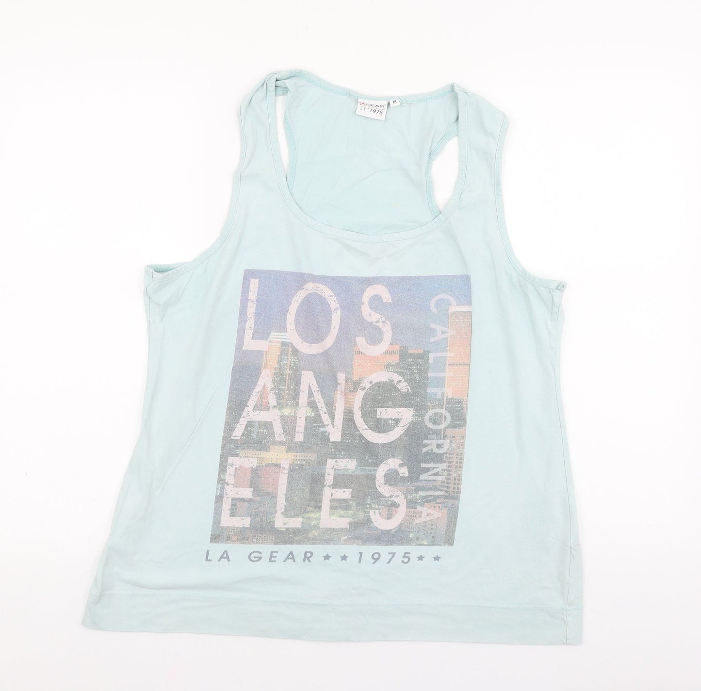 LA Gear Womens Blue 100% Cotton Basic Tank Size 16 Scoop Neck Pullover - LA California