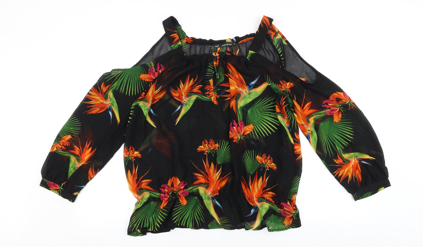 NEXT Womens Black Geometric Polyester Basic Blouse Size 12 Square Neck - Cold Shoulders