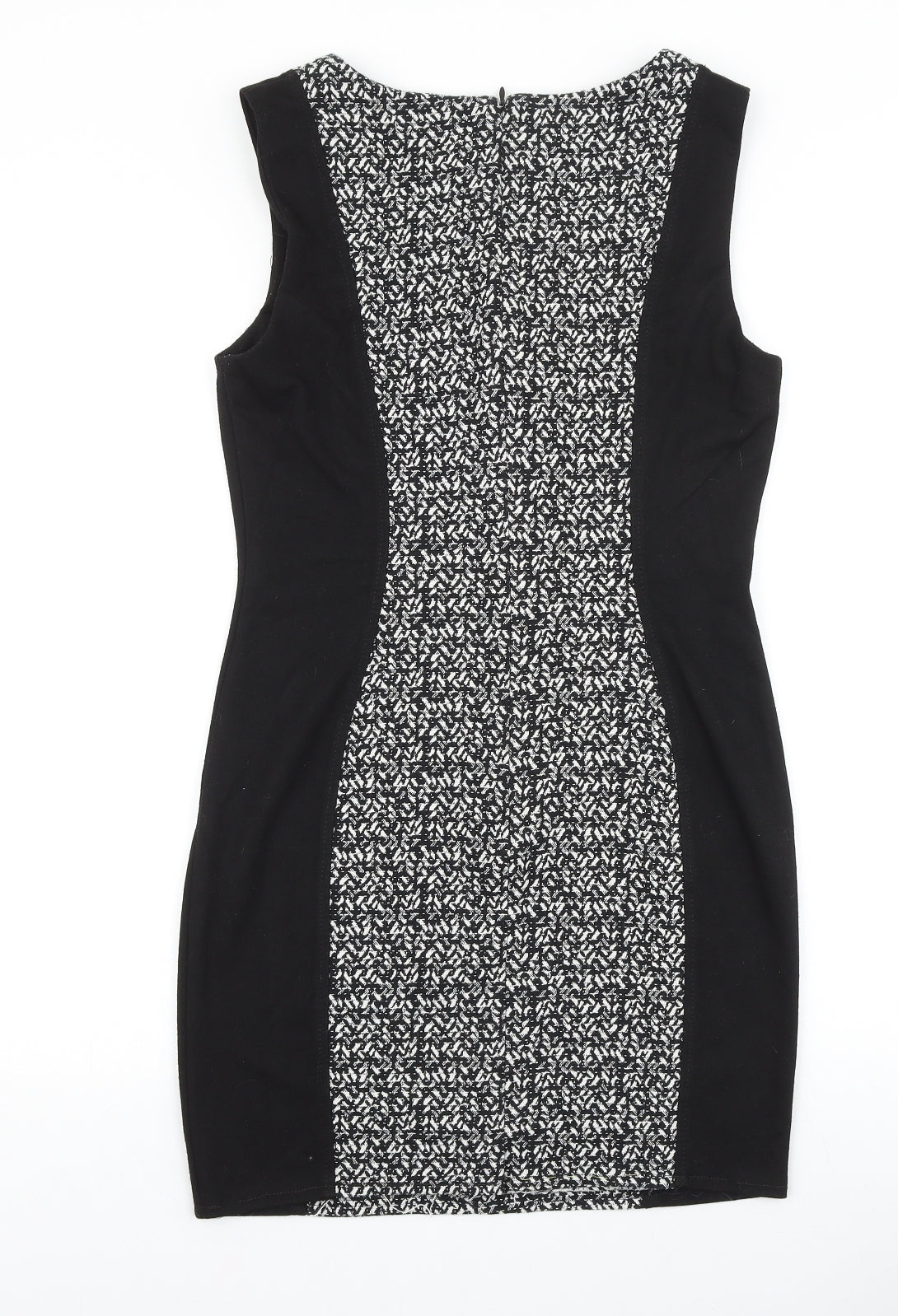 NEXT Womens Black Geometric Viscose A-Line Size 10 Boat Neck Zip