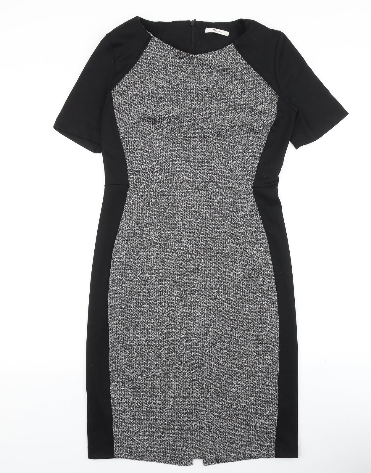 TU Womens Black Colourblock Viscose A-Line Size 12 Round Neck Zip