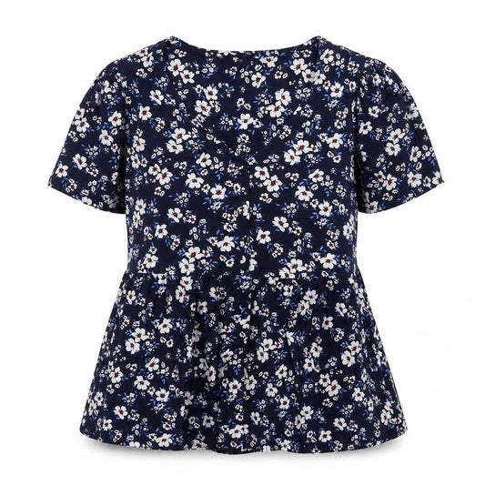 F&F Womens Blue Floral Viscose Basic Blouse Size 10 V-Neck