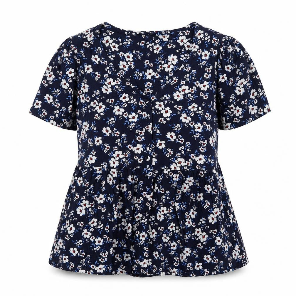 F&F Womens Blue Floral Viscose Basic Blouse Size 10 V-Neck