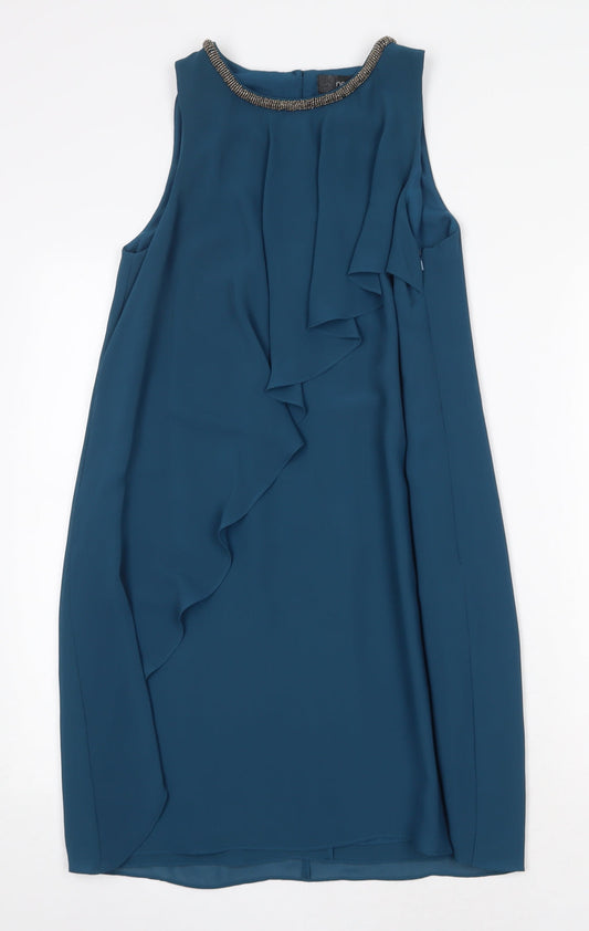 NEXT Womens Green Polyester Shift Size 10 Round Neck Button