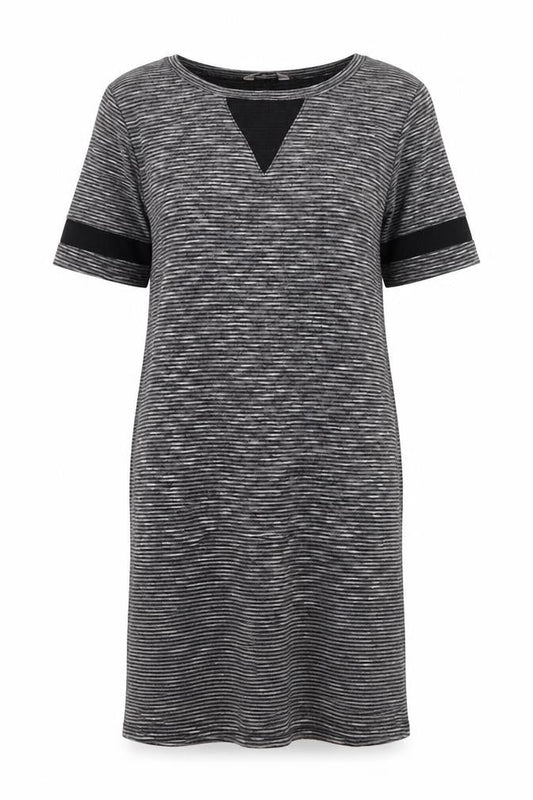 Miss Selfridge Womens Grey Striped Polyester T-Shirt Dress Size 8 Round Neck Pullover
