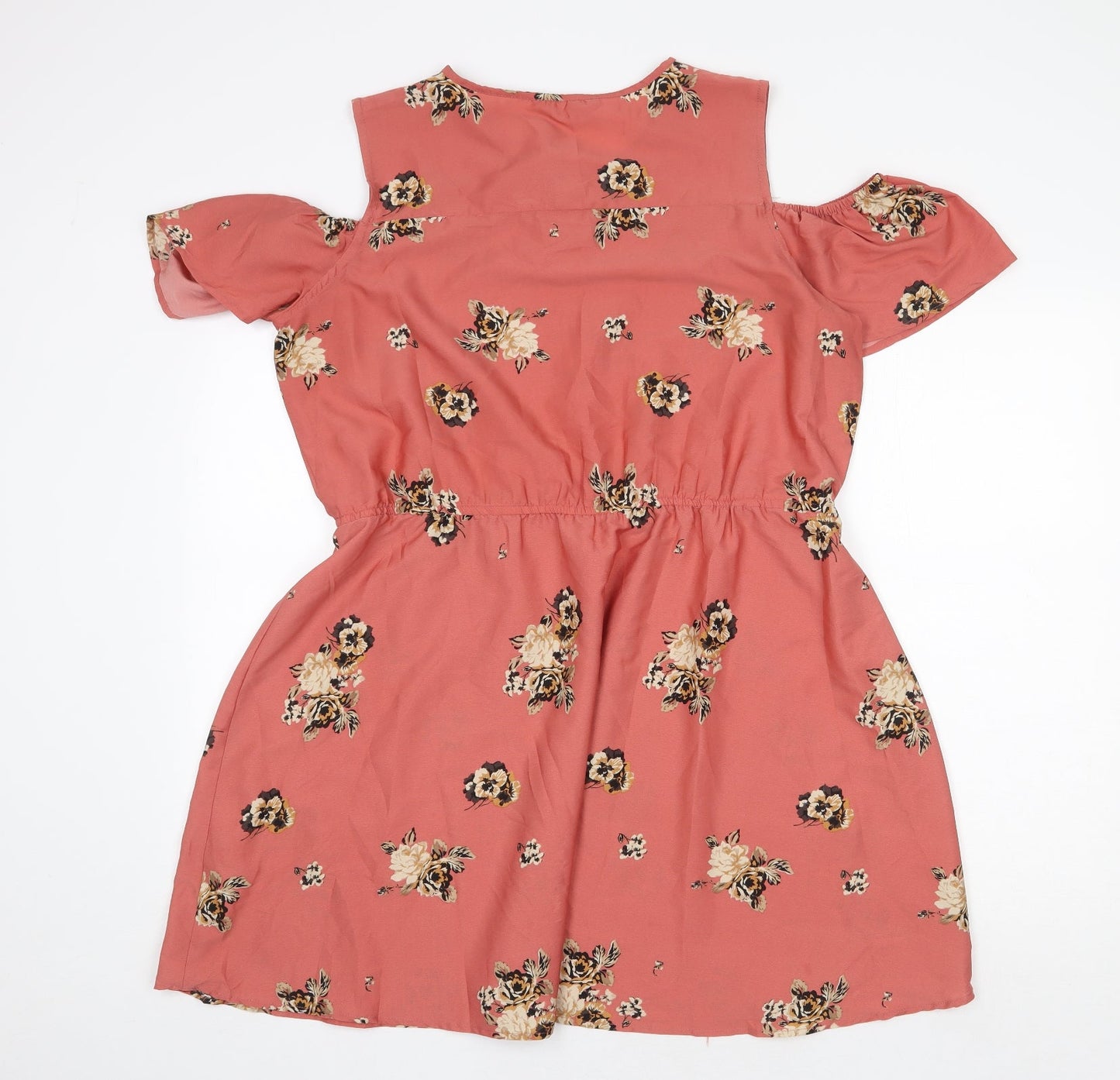 Peacocks Womens Pink Floral Polyester Fit & Flare Size 16 Round Neck Tie - Cold Shoulder