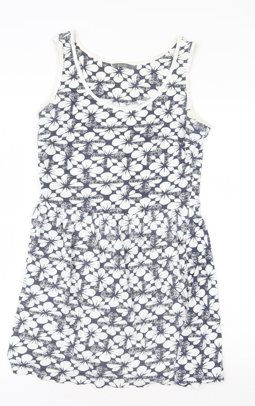 South Womens White Geometric 100% Cotton A-Line Size 10 Scoop Neck Pullover