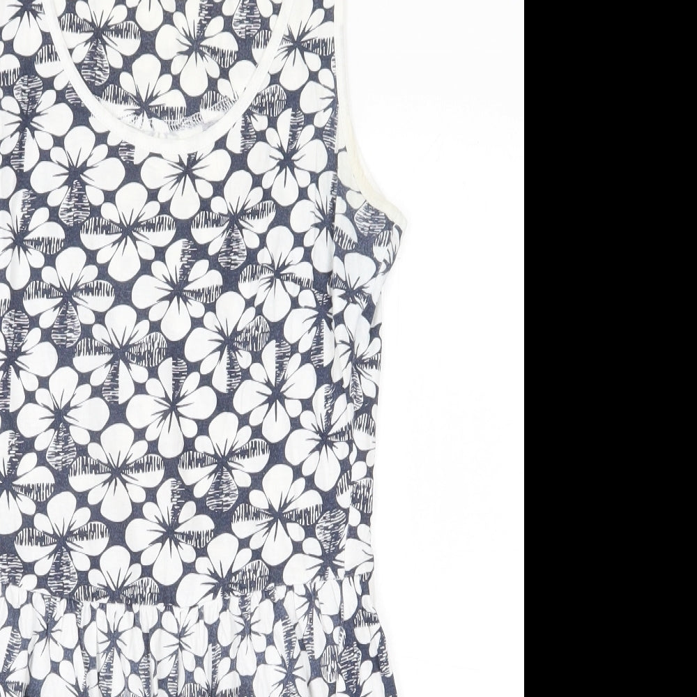 South Womens White Geometric 100% Cotton A-Line Size 10 Scoop Neck Pullover