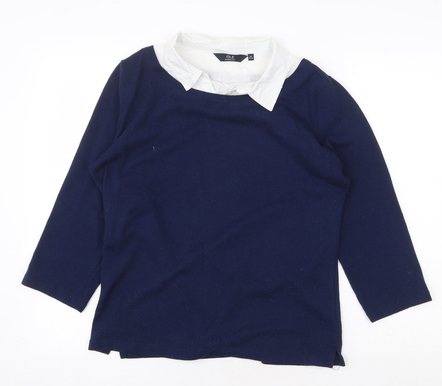 Isle Essentials Womens Blue Polyester Basic Blouse Size M V-Neck