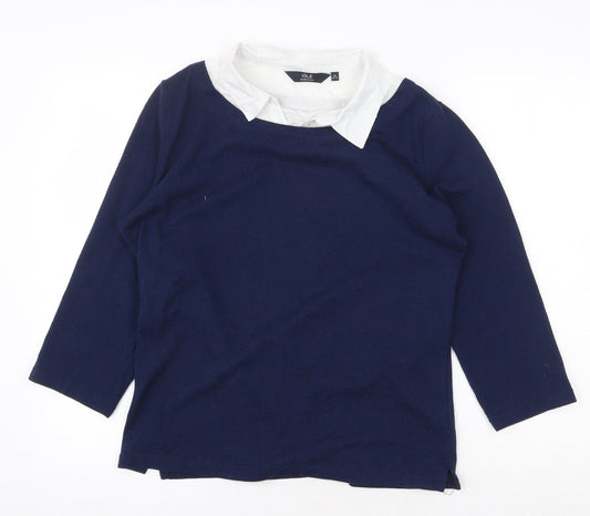 Isle Essentials Womens Blue Polyester Basic Blouse Size M V-Neck