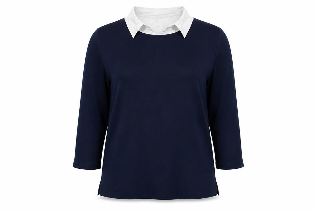 Isle Essentials Womens Blue Polyester Basic Blouse Size M V-Neck