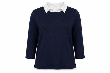 Isle Essentials Womens Blue Polyester Basic Blouse Size M V-Neck