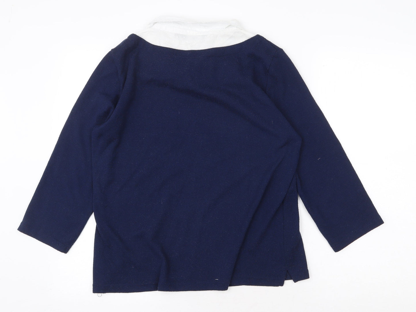 Isle Essentials Womens Blue Polyester Basic Blouse Size M V-Neck