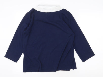 Isle Essentials Womens Blue Polyester Basic Blouse Size M V-Neck