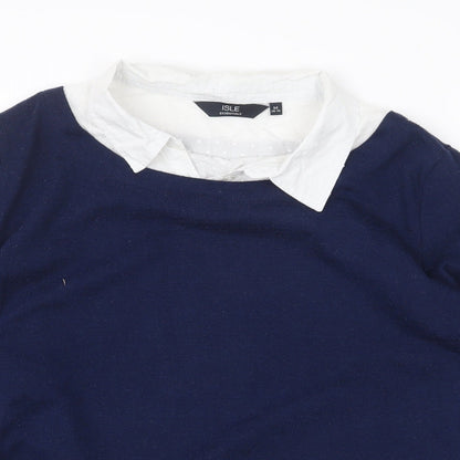 Isle Essentials Womens Blue Polyester Basic Blouse Size M V-Neck