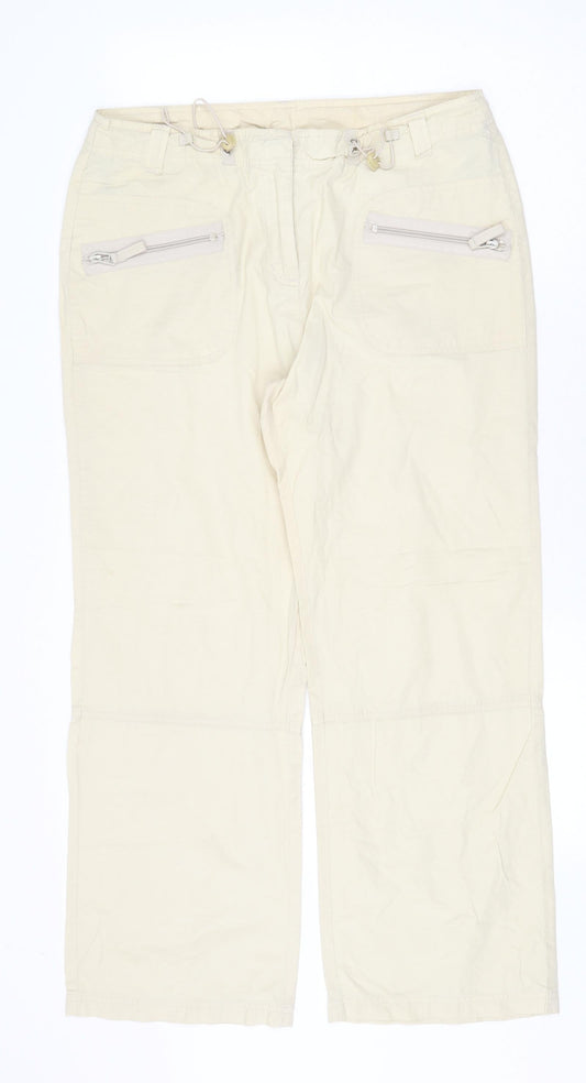 Dorothy Perkins Womens Beige Cotton Trousers Size 14 Regular Zip