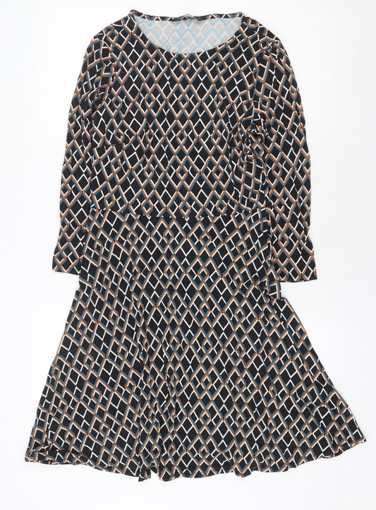 Dorothy Perkins Womens Black Geometric Viscose Fit & Flare Size 8 Round Neck Pullover