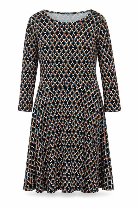 Dorothy Perkins Womens Black Geometric Viscose Fit & Flare Size 8 Round Neck Pullover