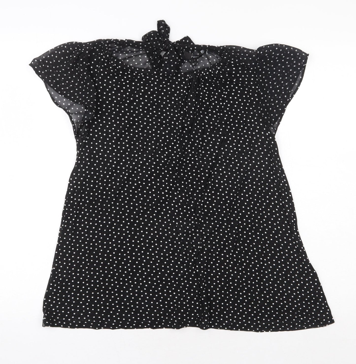 NEXT Womens Black Polka Dot Viscose Basic Blouse Size 8 Round Neck
