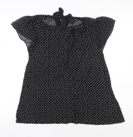 NEXT Womens Black Polka Dot Viscose Basic Blouse Size 8 Round Neck