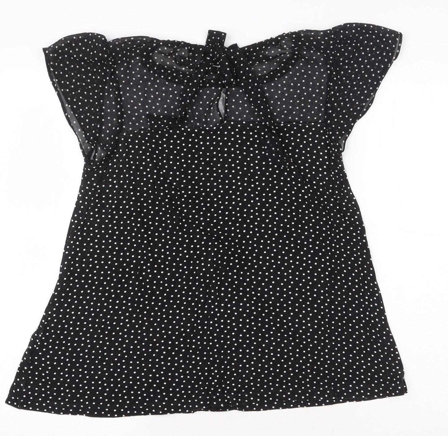 NEXT Womens Black Polka Dot Viscose Basic Blouse Size 8 Round Neck