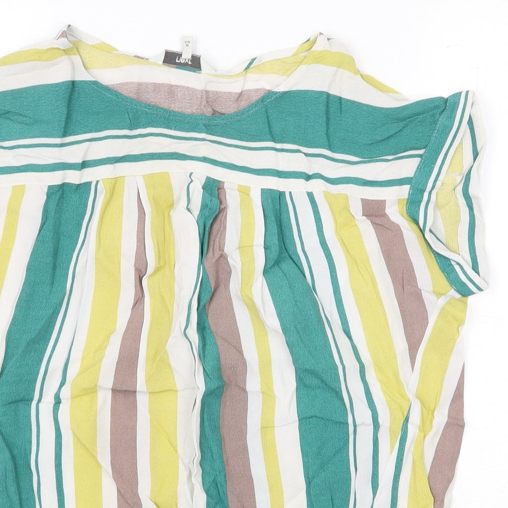 NEXT Womens Multicoloured Striped Viscose Basic T-Shirt Size 8 Round Neck
