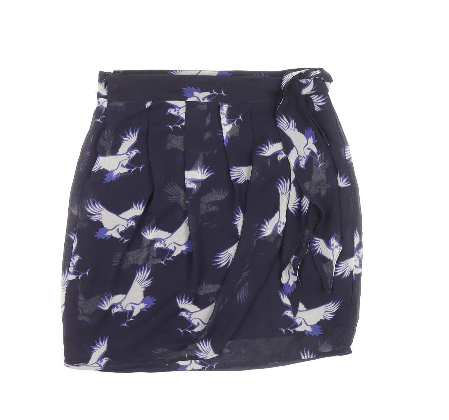 Zara Womens Blue Geometric Polyester Tulip Skirt Size XS Zip - Bird Pattern