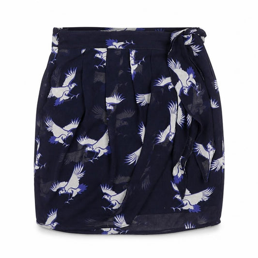 Zara Womens Blue Geometric Polyester Tulip Skirt Size XS Zip - Bird Pattern