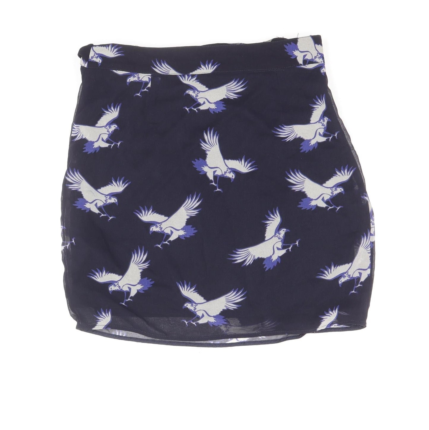 Zara Womens Blue Geometric Polyester Tulip Skirt Size XS Zip - Bird Pattern